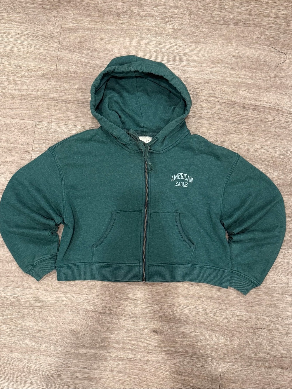 American Eagle Outfitters Dark Green Cropped Full-Zip Hoodie